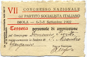 Tessera di Domenico Fioritto al VII Congresso nazionale del Psi, 1902